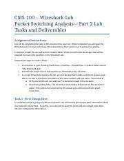 Wireshark Lab Part 2 Docx CSIS 100 Wireshark Lab Packet Switching