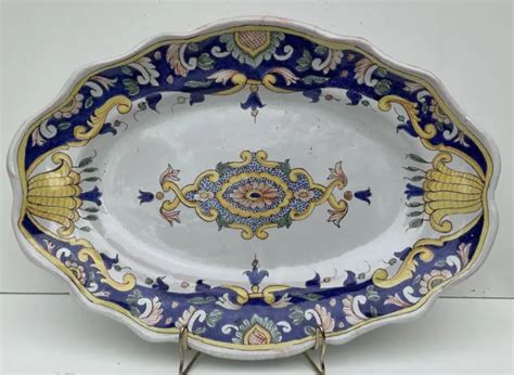 GRAND PLAT OVALE En Faience De Malicorne A Decor De Volutes EUR 38 00