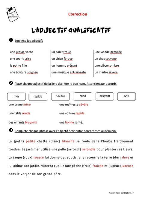 Adjectifs Qualificatifs Ce1 Exercices à Imprimer Pass Education Adjectif Qualificatif