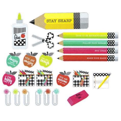 Black White And Stylish Brights Mini Bulletin Board Set 23 Pieces