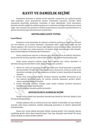 Koyunlarda Kayit Ve Damizlik Secimi Dokuman Pdf