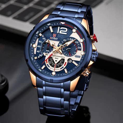 DIVEST Luxury Brand Stainless Steel Watch Mens Fashion Sport