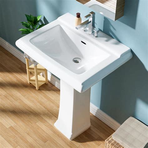 Aguamaph 26 In Pedestal Combo Bathroom Sink White Vitreous China Rectangular Pedestal Sink For