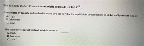 Solved The Solubility Product Constant for nickel(II) | Chegg.com