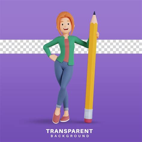 3d render personaje femenino sosteniendo un lápiz Archivo PSD Premium