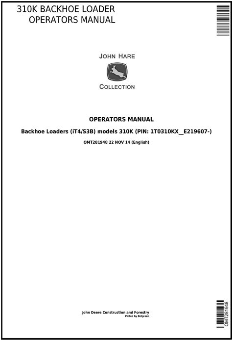 John Deere K Backhoe Loader Operator Manual Omt Everymanuals