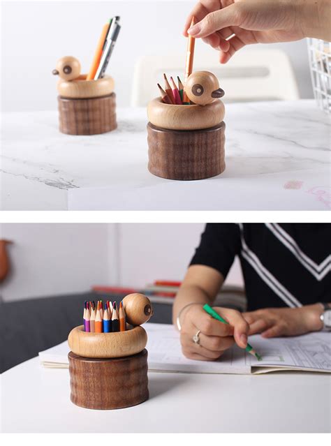 Creative Wooden Duck Pen Holder Desktop Organize Storage Rainjo