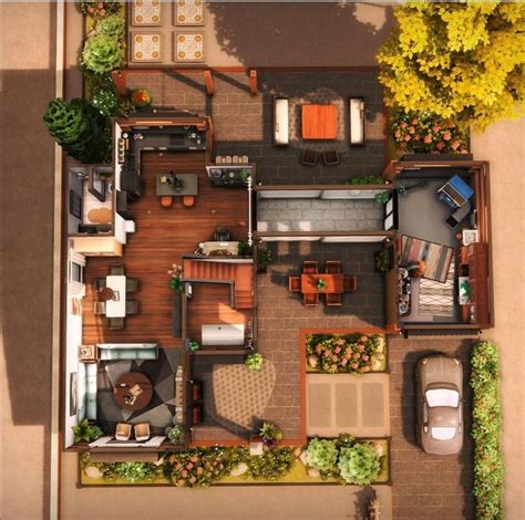 An Overhead View Of A Small House With Lots Of Furniture