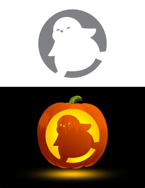 Printable Cute Penguin Pumpkin Stencil