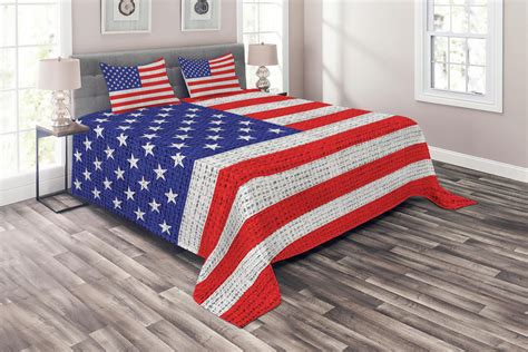 Usa Coverlet Set Queen Size Fourth Of July Independence Day Burlap