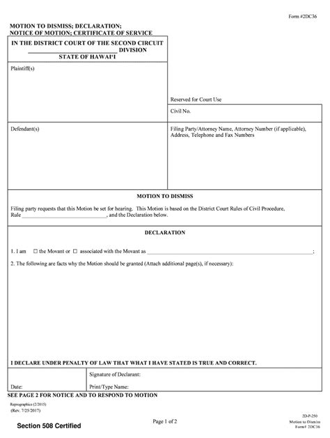 MOTION To DISMISS DECLARATION NOTICE Of MOTION Form Fill Out And