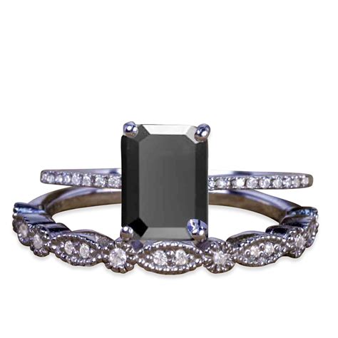 Jeenmata 150 Carat Emerald Cut Black Diamond Engagement Ring With