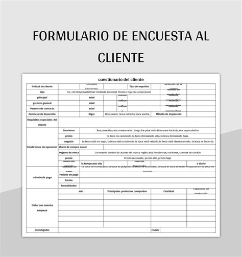 Plantilla De Formato Excel Formulario De Encuesta Al Cliente Y Hoja De