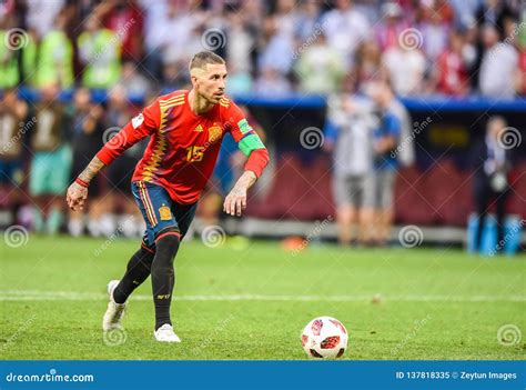 Spain National Football Team Captain Sergio Ramos Performing a Penalty ...