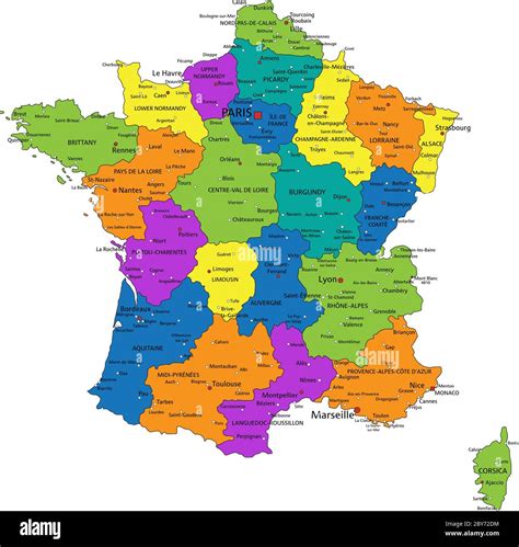 Colorido Mapa Político De Francia Con Capas Claramente Etiquetadas Y