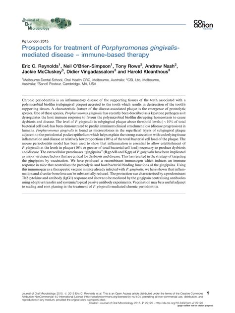 (PDF) Prospects for treatment of Porphyromonas gingivalis-mediated ...