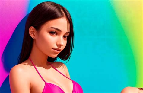 Retrato De Una Hermosa Mujer Joven En Bikini Sobre Fondo Colorido Ia Generativa Foto Premium