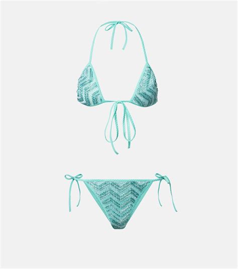 Zigzag lamé bikini top in blue Missoni Mytheresa