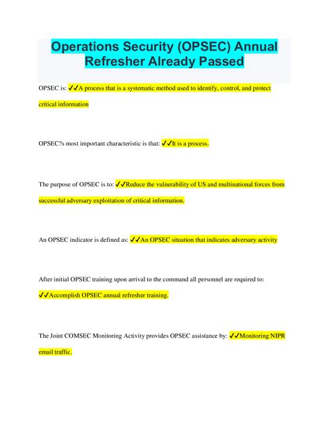 Operations Security (OPSEC) Annual Refresher Already Passed
