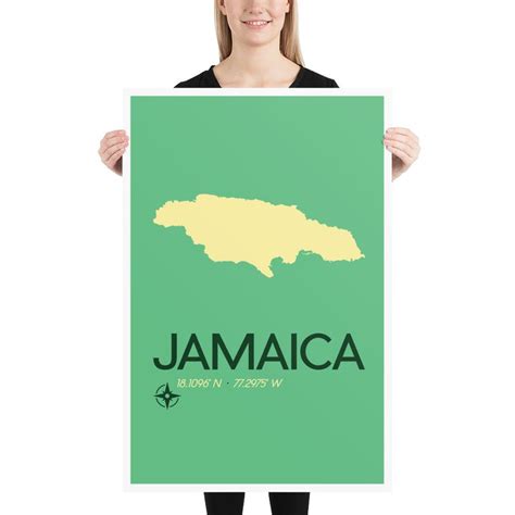 Jamaica Map Travel Poster Jamaican Art Print Caribbean Etsy