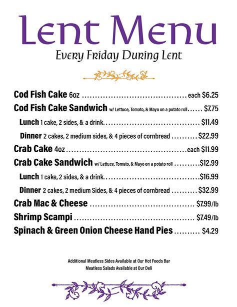 Lent Menu 2024 Richardson Farms