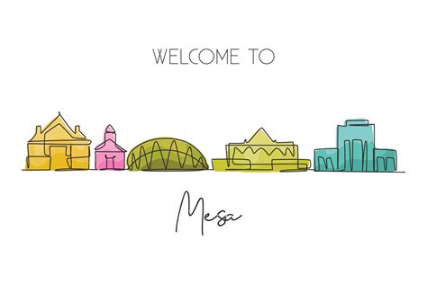 One continuous line drawing of Mesa city skyline, Arizona. World ...