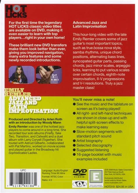 Hot Licks Emily Remler Advanced Jazz And Latin Improvisation Dvd Didattico Metodo Chitarra