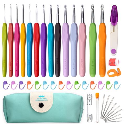 FACEGLE 14 Pcs Ergonomic Crochet Hooks Set (2mm(B)-10mm(N)) with Case ...