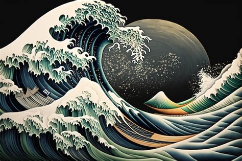 Premium AI Image | A painting of a wave with the words " the great wave ...