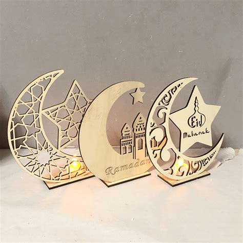 3 Types Eid Mubarak Moon Decoration Wooden Islam Mosque Plaque Pendant ...