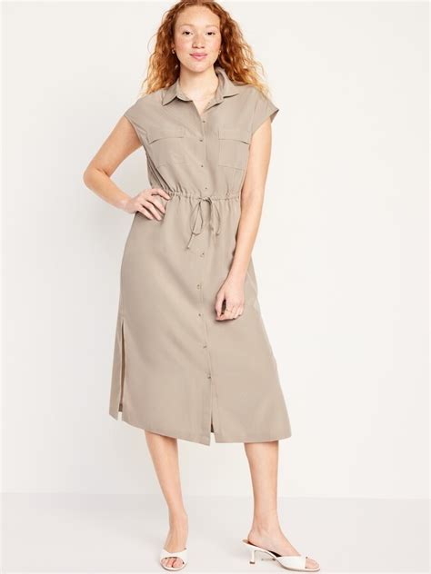 Old Navy Waist Defined Utility Midi Shirt Dress Shopstyle