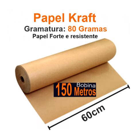 Papel Kraft Pardo 80 Gramas Bobina 60cm 7 2Kg Rolo 150 Metros Shopee