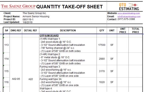 Drywall Takeoff Estimating Services Sheetrock Estimators