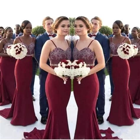 Elegant Mermaid Burgundy Long Bridesmaid Dresses 2018 African Spaghetti