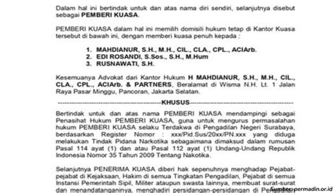 Contoh Surat Kuasa Khusus Perdata Sebagai Penggugat 18 Contoh Surat