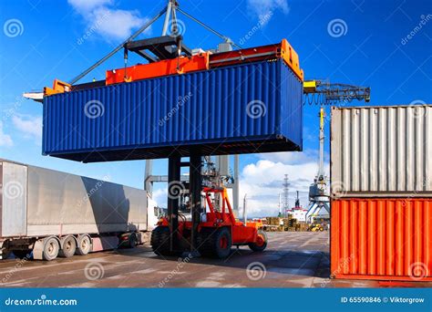 Loading And Unloading Of Containers In The Port Stock Photo Image Of