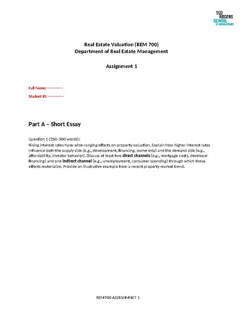 Real Estate Valuation Assignment 1 (REM 700): Interest Rates & Property