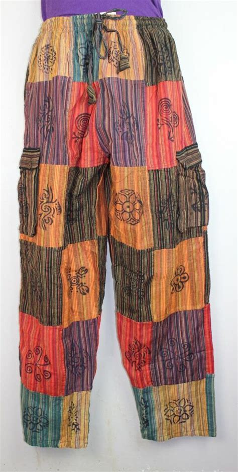 Patchwork Unisex Cotton Trousers Hippy Boho Yoga Pants Festival Combat