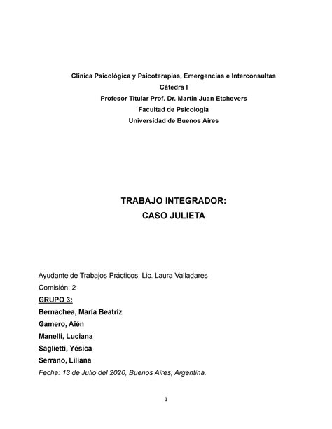 Trabajo Practico Integrador Caso Julieta Cl Nica Psicol Gica Y