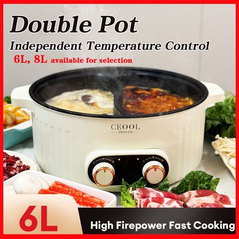 6L Micropressure Electric Hot Pot Large Capacity Divided Dual Side 2 In1 Electric Multi