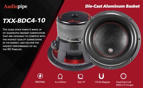 Amazon Audiopipe TXX BDC4 10 Subwoofer Quad Stack 10 Inch 1800