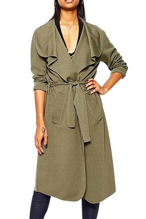 Army Green Long Sleevs Trench Coat Trendy Fashion Winter Fashion