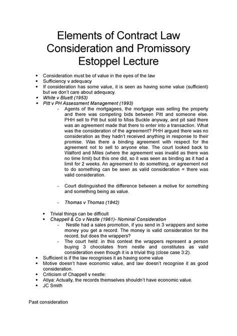 Elements Of Contract Law Consideration And Promissory Estoppel Lecture