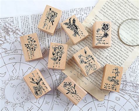 Flowers Rubber Stamp Vintage Rubber Stamp Wooden Rubber Etsy