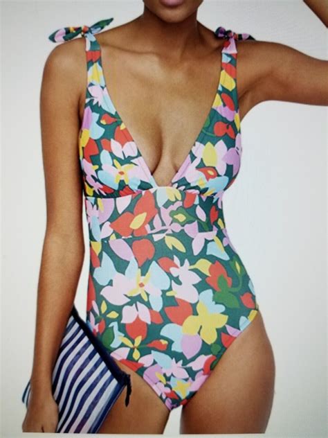 J Crew Tie Shoulder Multicolor Confetti Floral One Piece Swimsuit Women