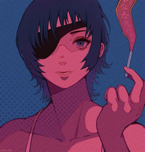 Safebooru 1girl Artist Name Black Hair Blue Eyes Camisole Chainsaw Man Cigarette Collarbone