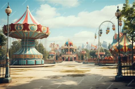 Парк развлечений с каруселями и аттракционами для детей генеративный ии ...