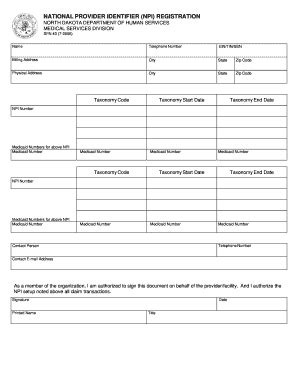 Fillable Online Nd NATIONAL PROVIDER IDENTIFIER NPI REGISTRATION Nd