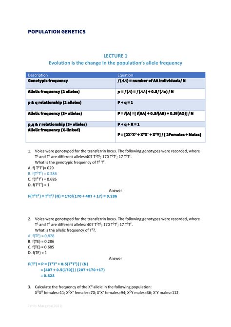 Gts Population Genetcis Population Genetics Lecture Evolution