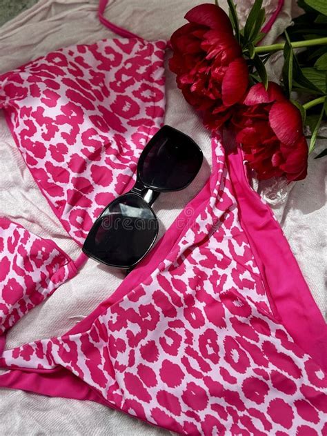 Tropical Summer Accessories Leopard Bikini And Sunglasses Stock Image Image Of Mode Print